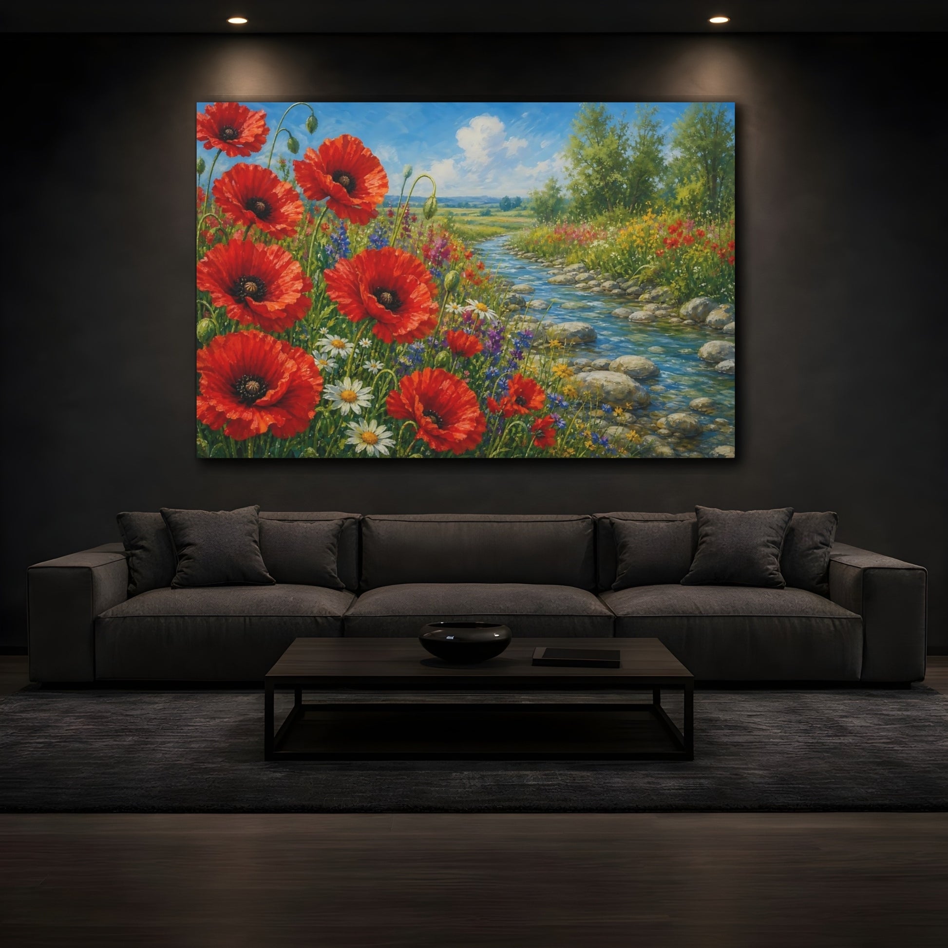Mockup 3. Nature Poppies Red Poppies Meadow shown as stretched canvas wall art