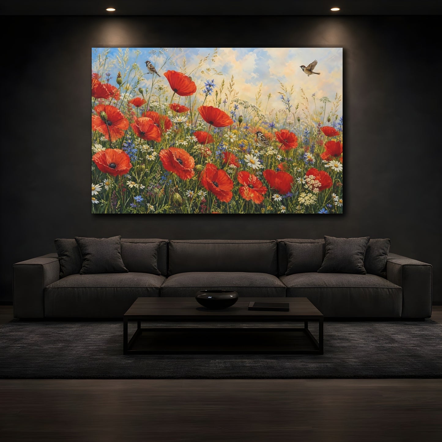 Mockup 3. Nature Poppies Red Poppies Meadow shown as stretched canvas wall art