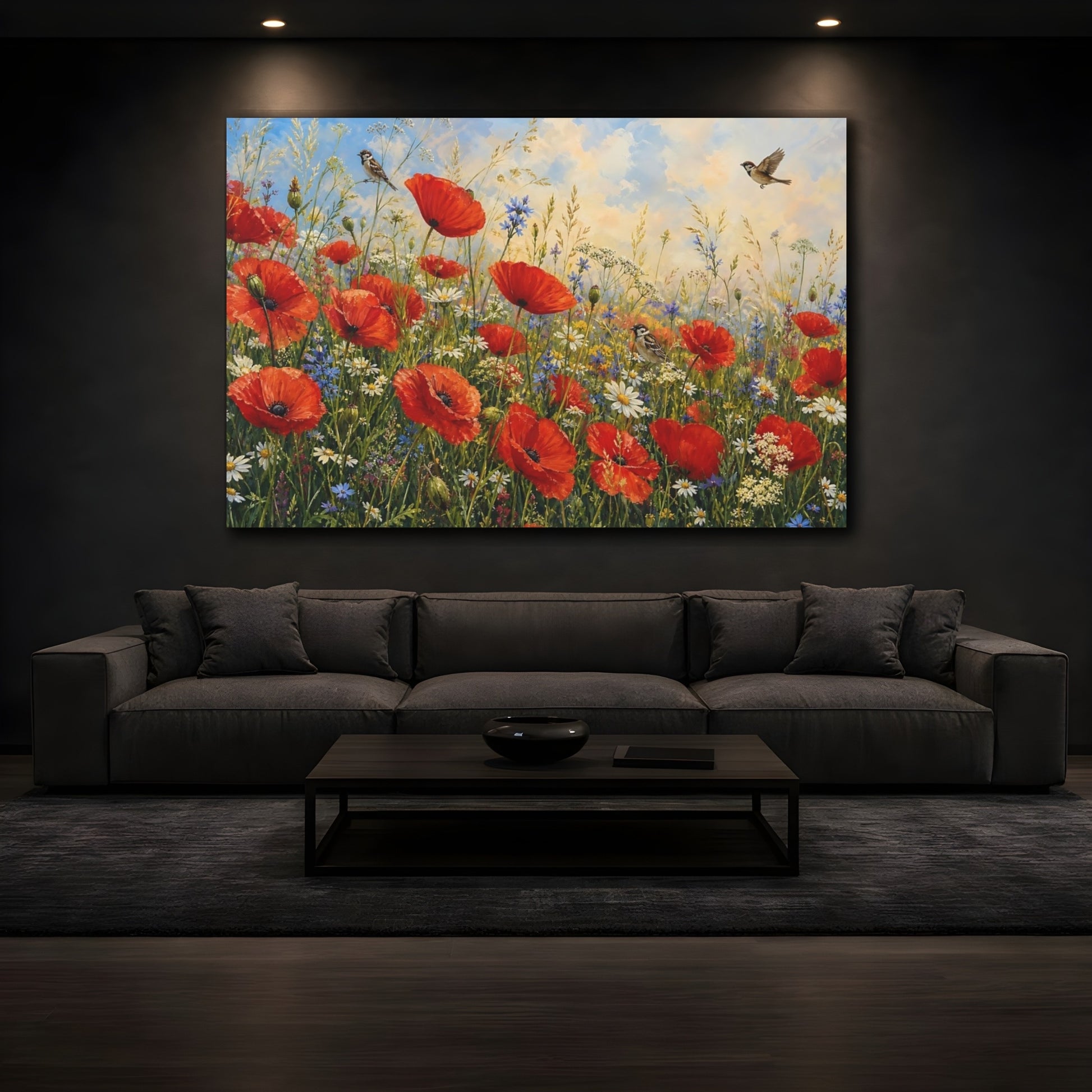 Mockup 3. Nature Poppies Red Poppies Meadow shown as stretched canvas wall art