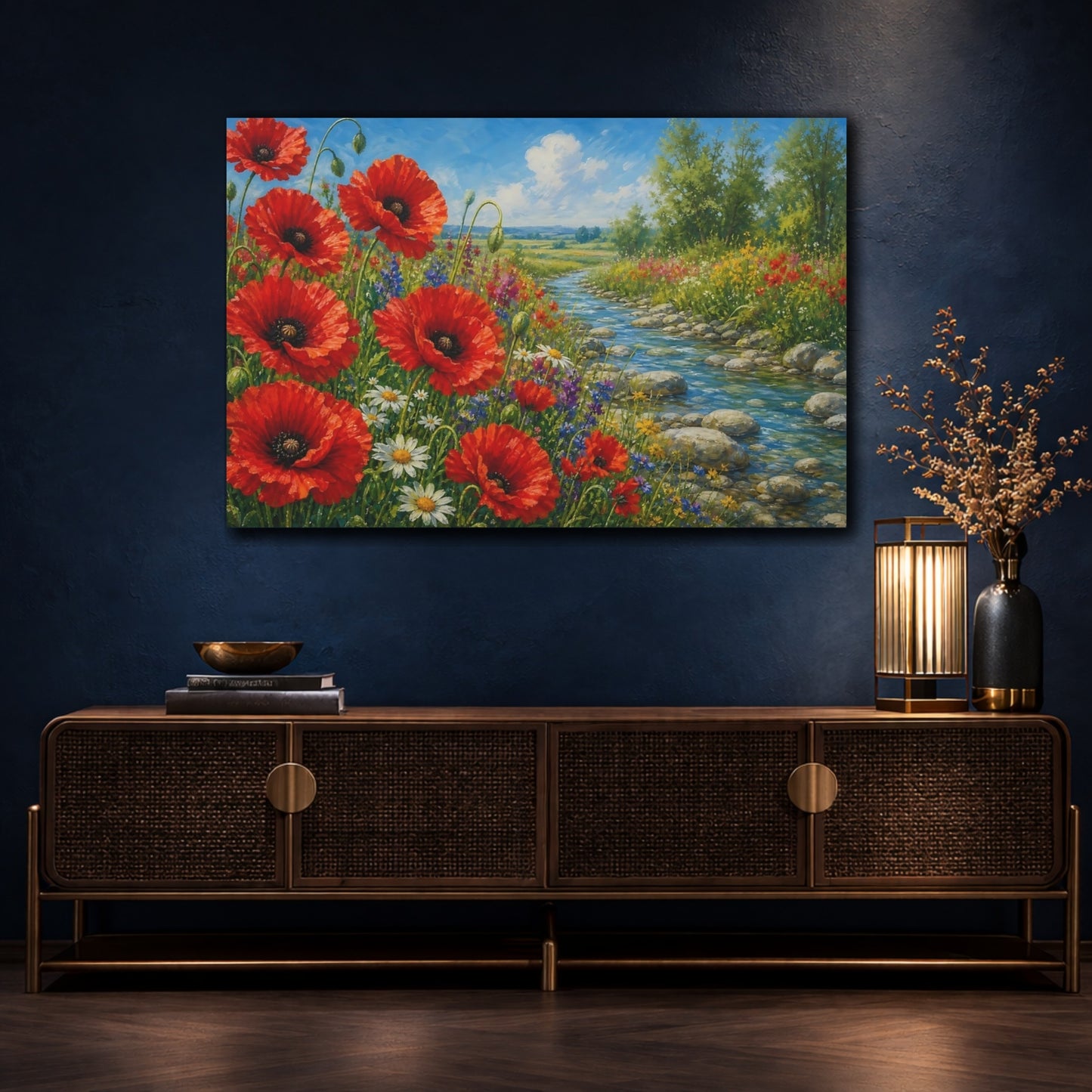 Mockup 4. Nature Poppies Red Poppies Meadow shown as stretched canvas wall art