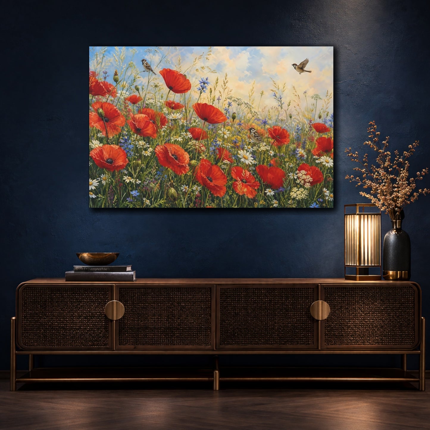 Mockup 4. Nature Poppies Red Poppies Meadow shown as stretched canvas wall art