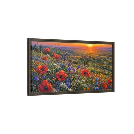 Main Mockup. Nature Poppy Field Red Poppy Sunset shown as stretched canvas wall art