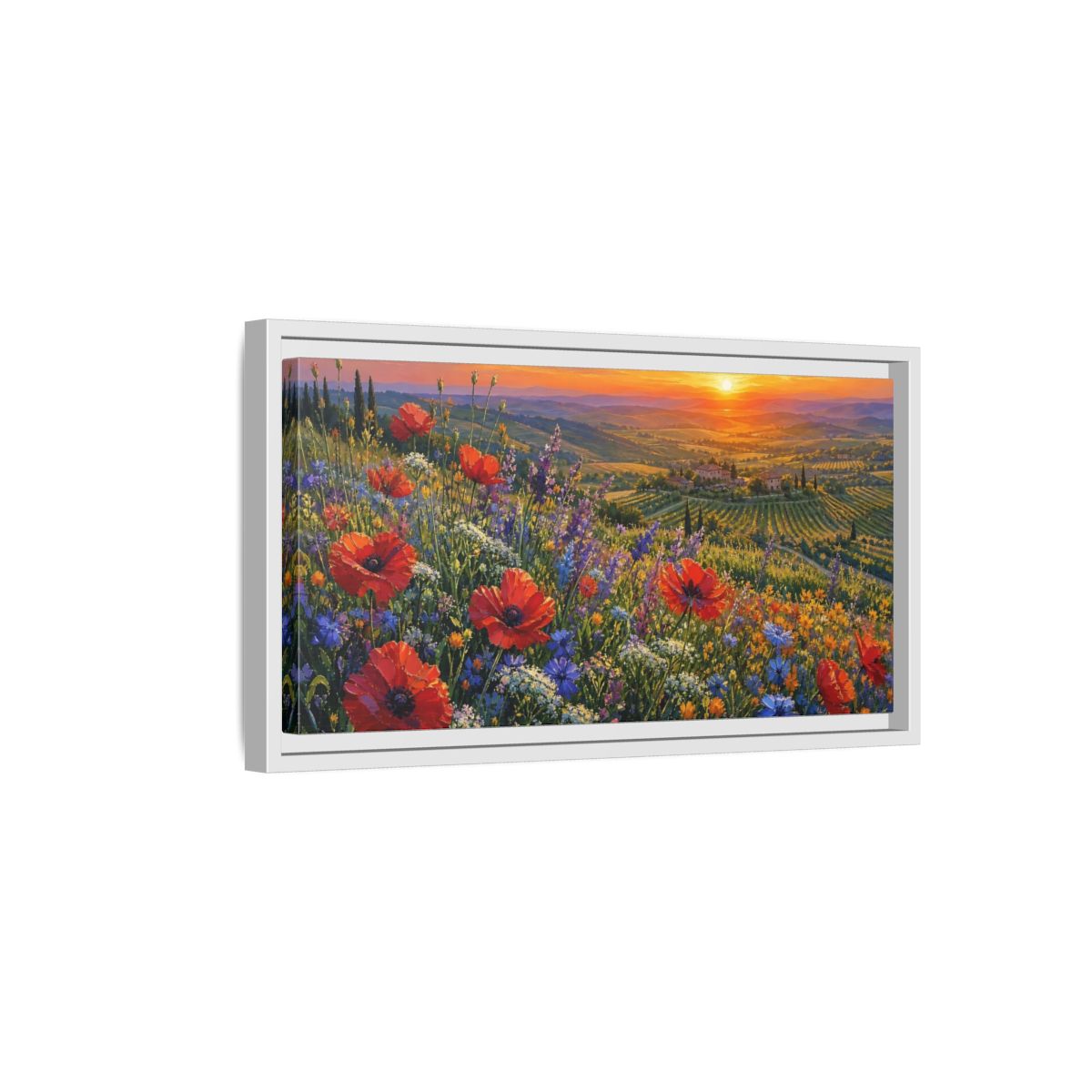 Side Mockup 6. Nature Poppy Field Red Poppy Sunset shown as stretched canvas wall art