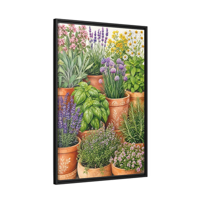 Side Mockup 13. Nature Potted Herbs Colorful Herbs Garden shown as stretched canvas wall art