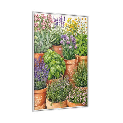 Side Mockup 7. Nature Potted Herbs Colorful Herbs Garden shown as stretched canvas wall art