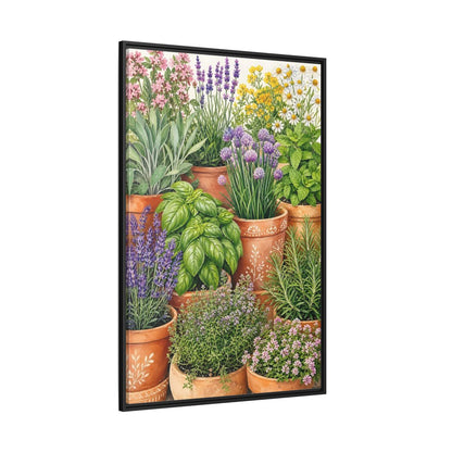 Side Mockup 12. Nature Potted Herbs Colorful Herbs Garden shown as stretched canvas wall art