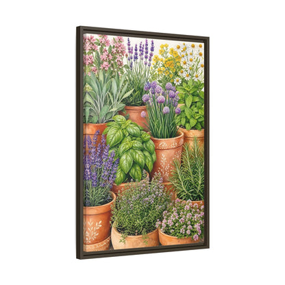 Side Mockup 11. Nature Potted Herbs Colorful Herbs Garden shown as stretched canvas wall art