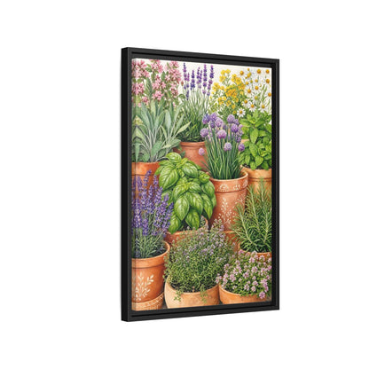 Side Mockup 3. Nature Potted Herbs Colorful Herbs Garden shown as stretched canvas wall art