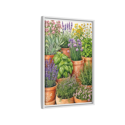 Side Mockup 1. Nature Potted Herbs Colorful Herbs Garden shown as stretched canvas wall art