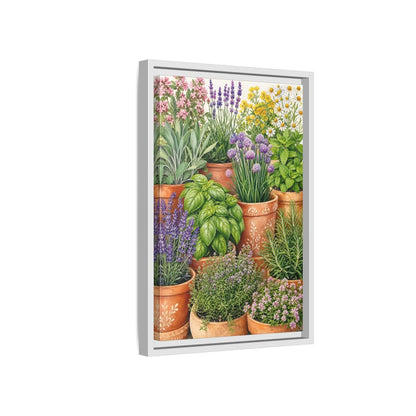 Side Mockup 4. Nature Potted Herbs Colorful Herbs Garden shown as stretched canvas wall art