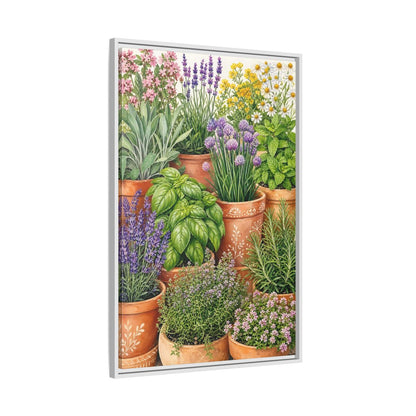 Side Mockup 9. Nature Potted Herbs Colorful Herbs Garden shown as stretched canvas wall art