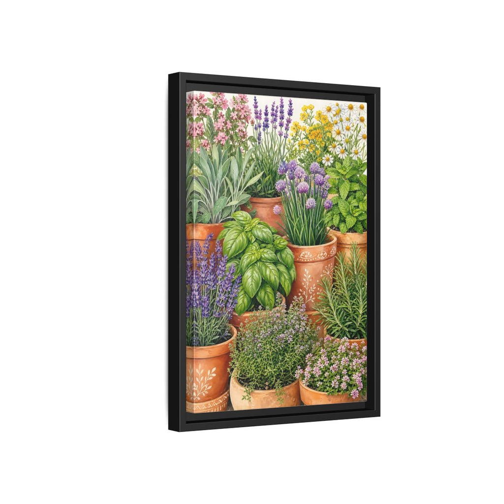 Side Mockup 6. Nature Potted Herbs Colorful Herbs Garden shown as stretched canvas wall art