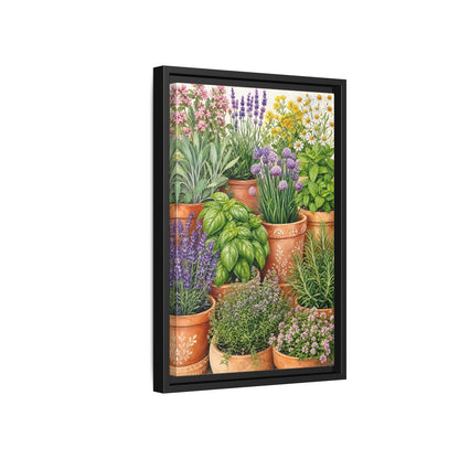 Side Mockup 6. Nature Potted Herbs Colorful Herbs Garden shown as stretched canvas wall art