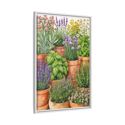 Side Mockup 10. Nature Potted Herbs Colorful Herbs Garden shown as stretched canvas wall art