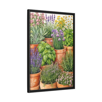 Side Mockup 14. Nature Potted Herbs Colorful Herbs Garden shown as stretched canvas wall art