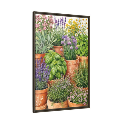 Main Mockup. Nature Potted Herbs Colorful Herbs Garden shown as stretched canvas wall art
