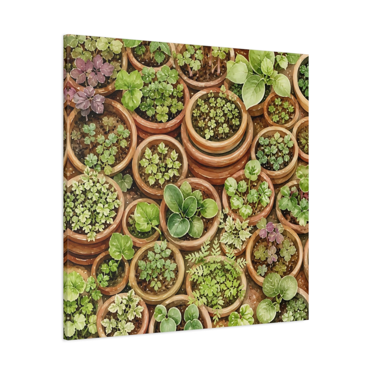 Side Mockup 1. Nature Potted Plants Green Potted Plants shown as stretched canvas wall art