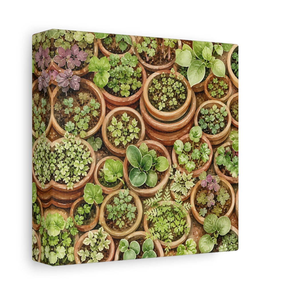 Side Mockup 2. Nature Potted Plants Green Potted Plants shown as stretched canvas wall art
