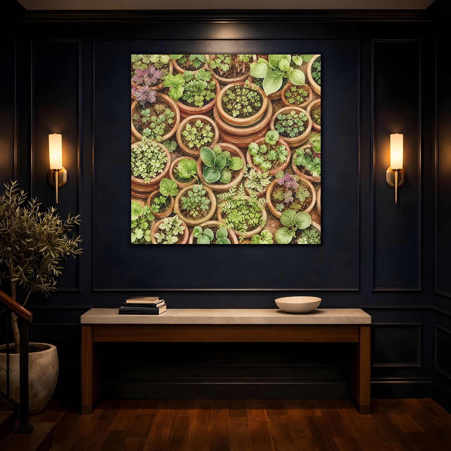 Mockup 4. Nature Potted Plants Green Potted Plants shown as stretched canvas wall art