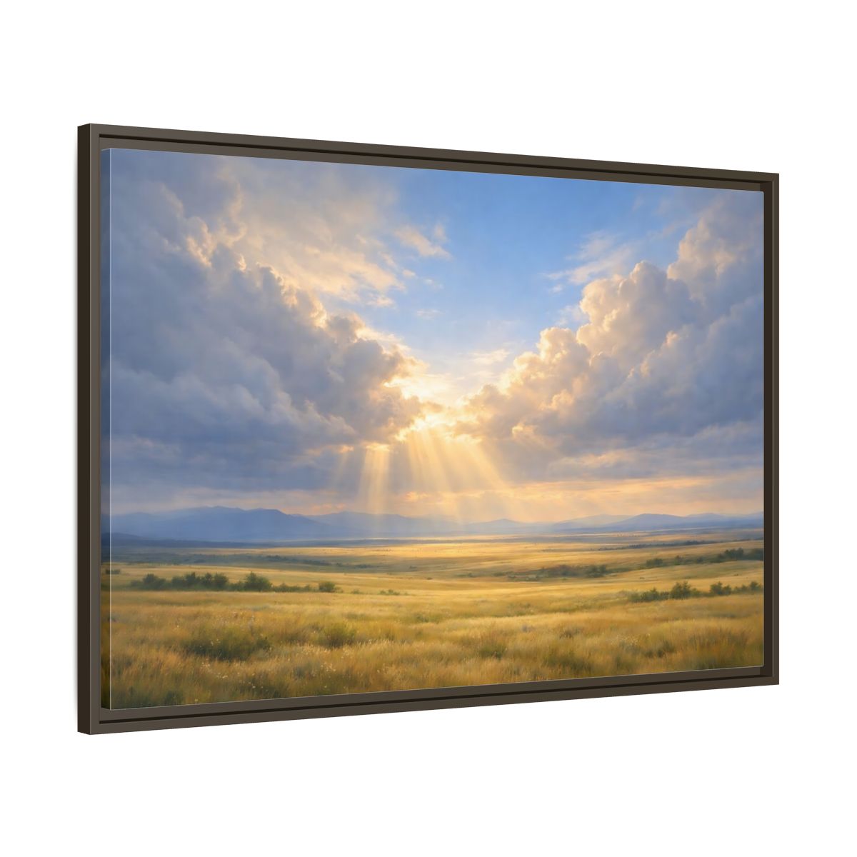 Main Mockup. Nature Prairie Field Golden Sky shown as stretched canvas wall art