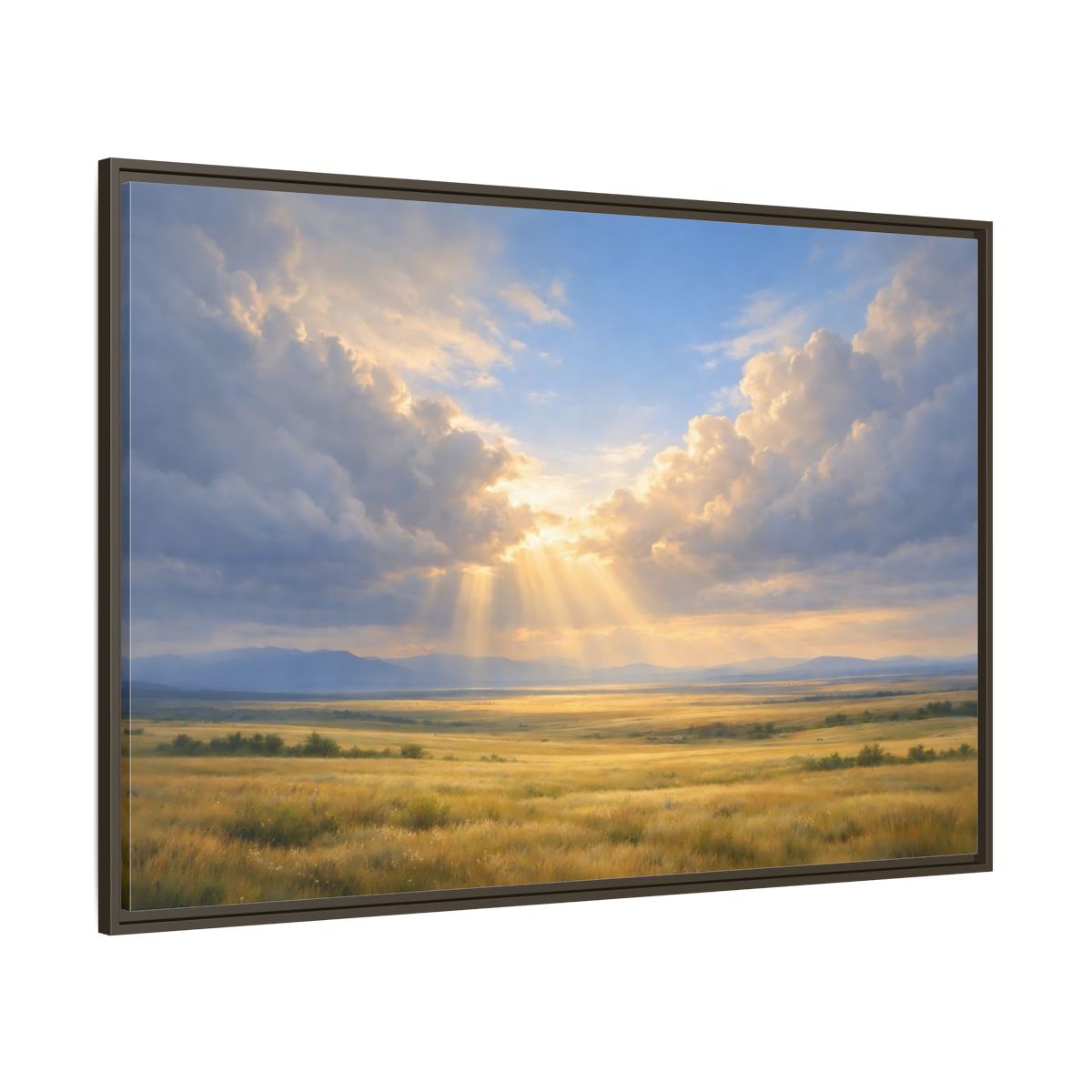 Side Mockup 8. Nature Prairie Field Golden Sky shown as stretched canvas wall art