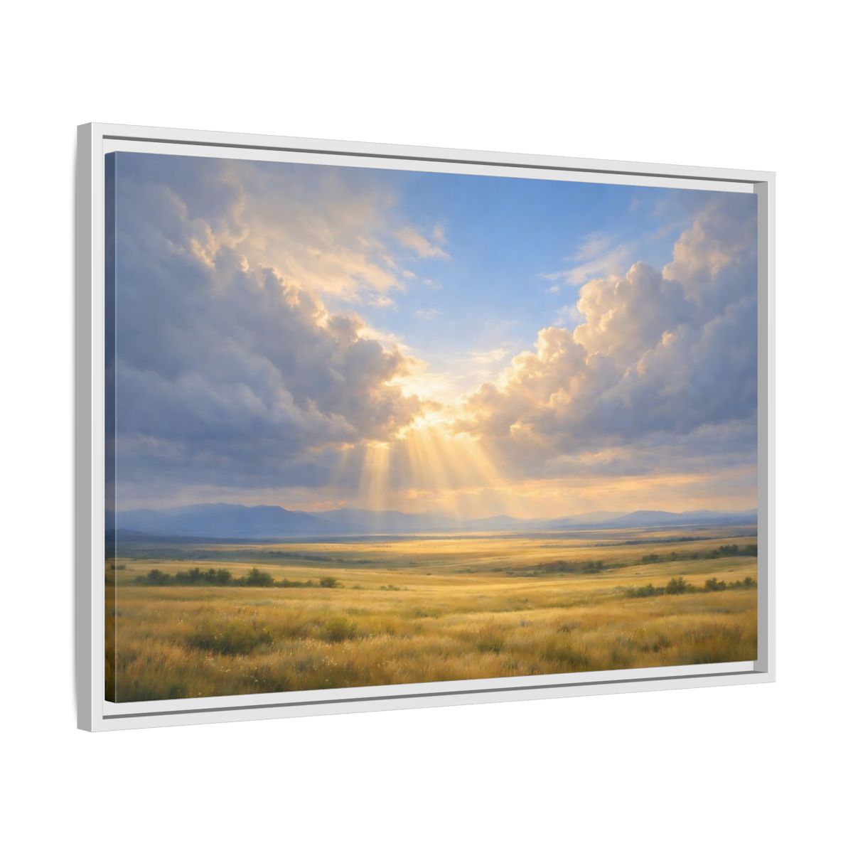Side Mockup 10. Nature Prairie Field Golden Sky shown as stretched canvas wall art