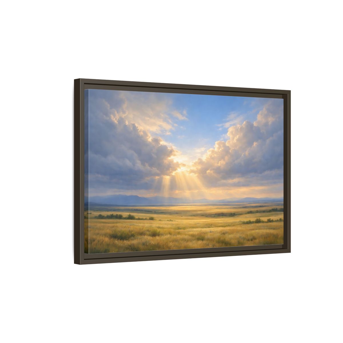 Side Mockup 2. Nature Prairie Field Golden Sky shown as stretched canvas wall art