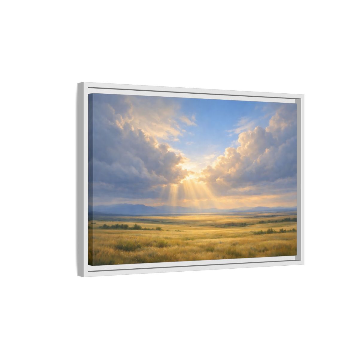 Side Mockup 1. Nature Prairie Field Golden Sky shown as stretched canvas wall art