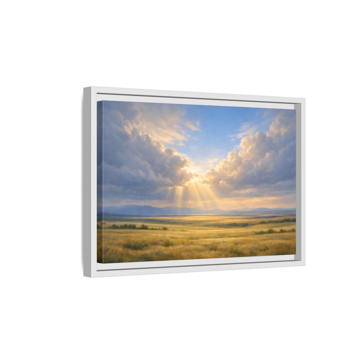 Side Mockup 4. Nature Prairie Field Golden Sky shown as stretched canvas wall art