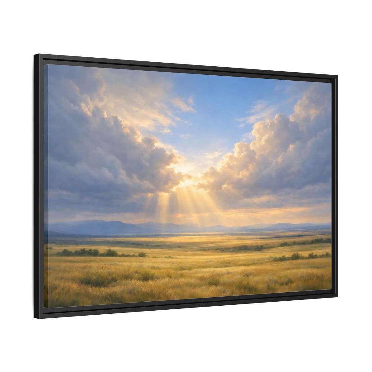 Side Mockup 13. Nature Prairie Field Golden Sky shown as stretched canvas wall art