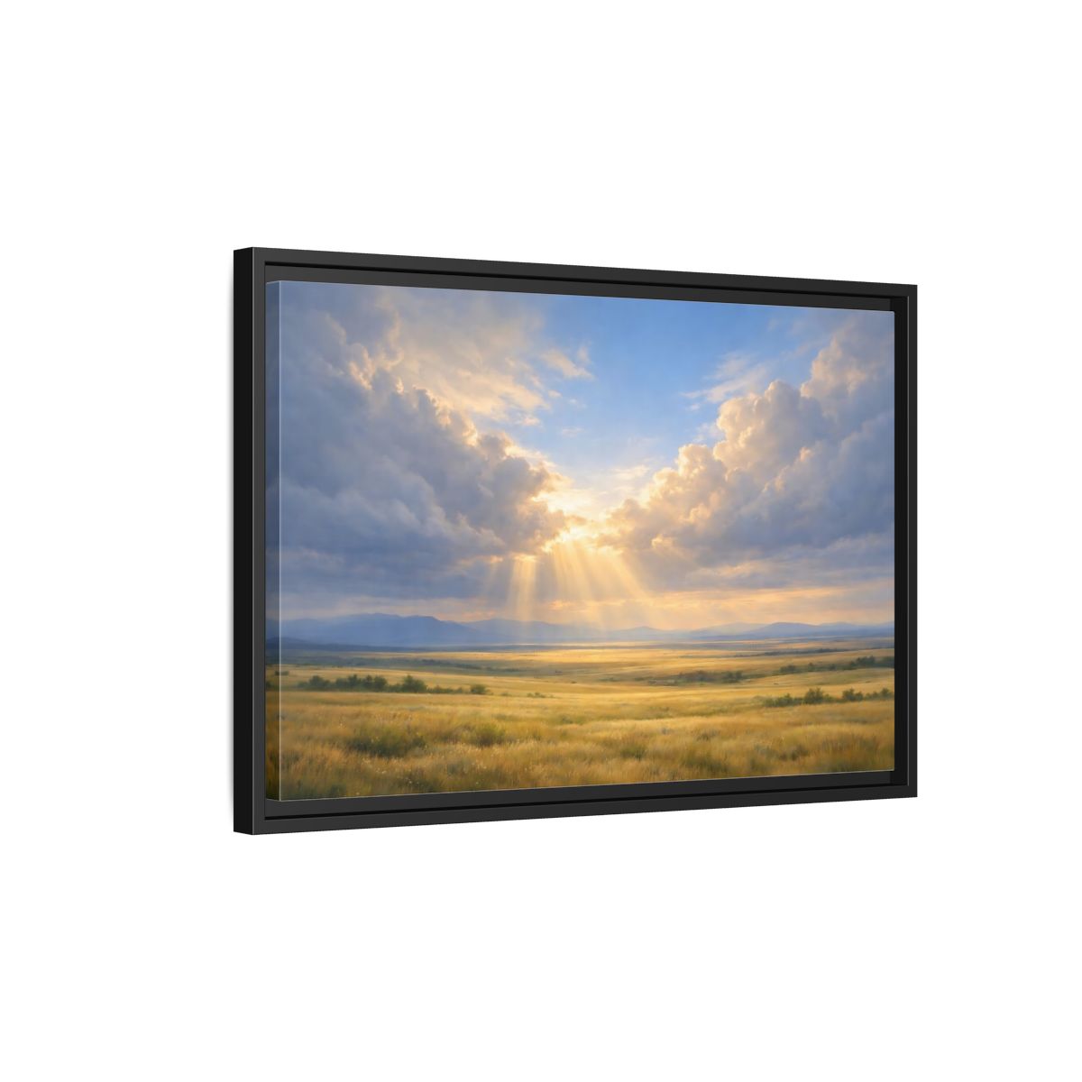 Side Mockup 3. Nature Prairie Field Golden Sky shown as stretched canvas wall art