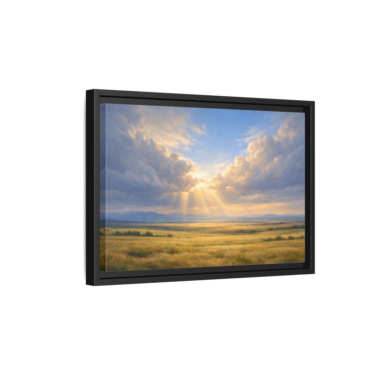 Side Mockup 6. Nature Prairie Field Golden Sky shown as stretched canvas wall art