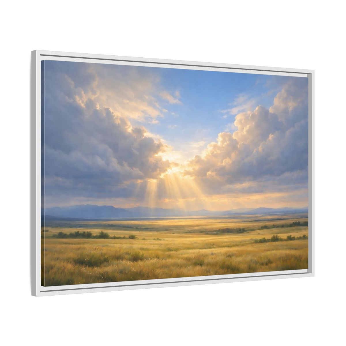 Side Mockup 9. Nature Prairie Field Golden Sky shown as stretched canvas wall art