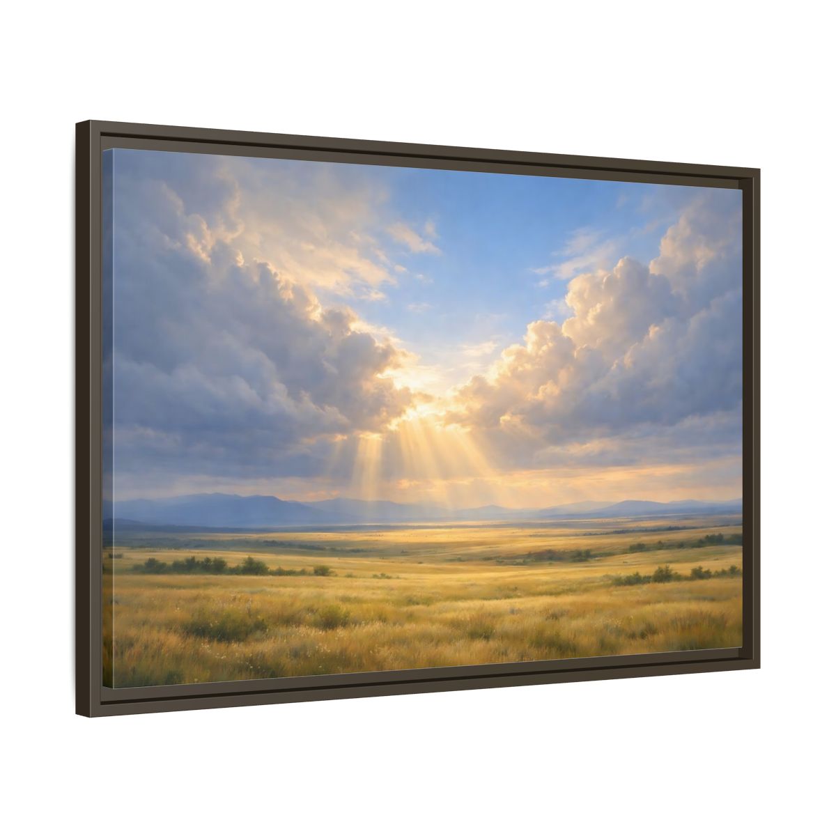 Side Mockup 11. Nature Prairie Field Golden Sky shown as stretched canvas wall art