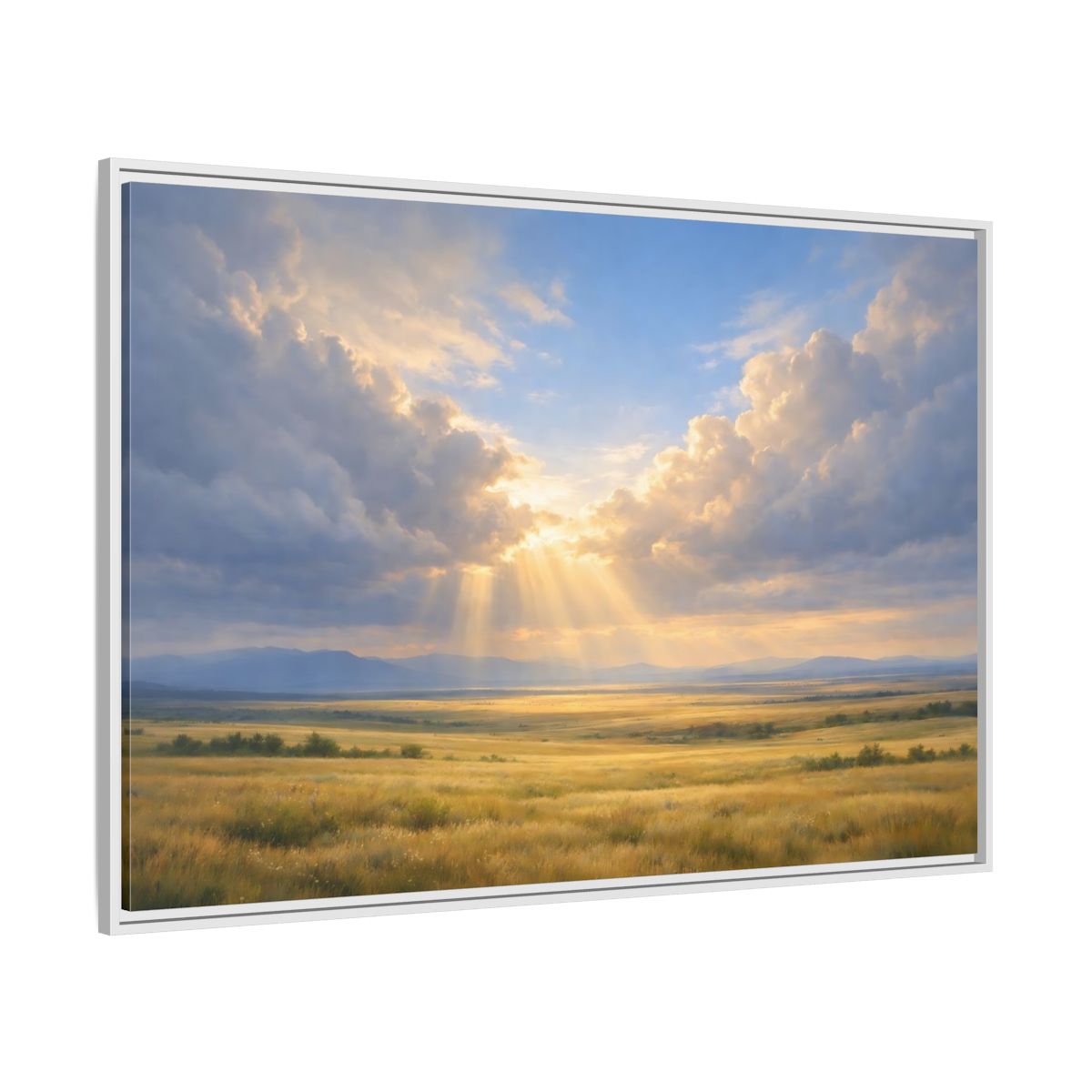 Side Mockup 7. Nature Prairie Field Golden Sky shown as stretched canvas wall art