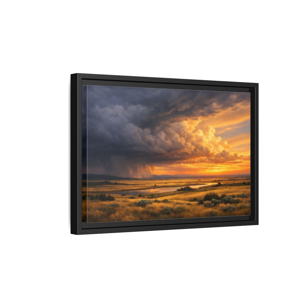 Side Mockup 6. Nature Prairie Landscape Golden Hour Storm shown as stretched canvas wall art