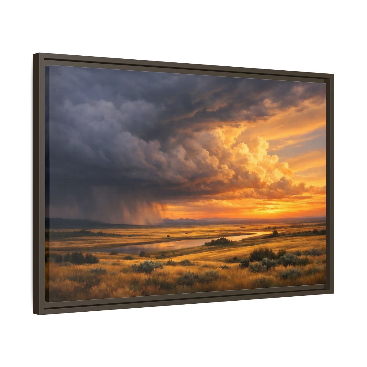 Side Mockup 11. Nature Prairie Landscape Golden Hour Storm shown as stretched canvas wall art