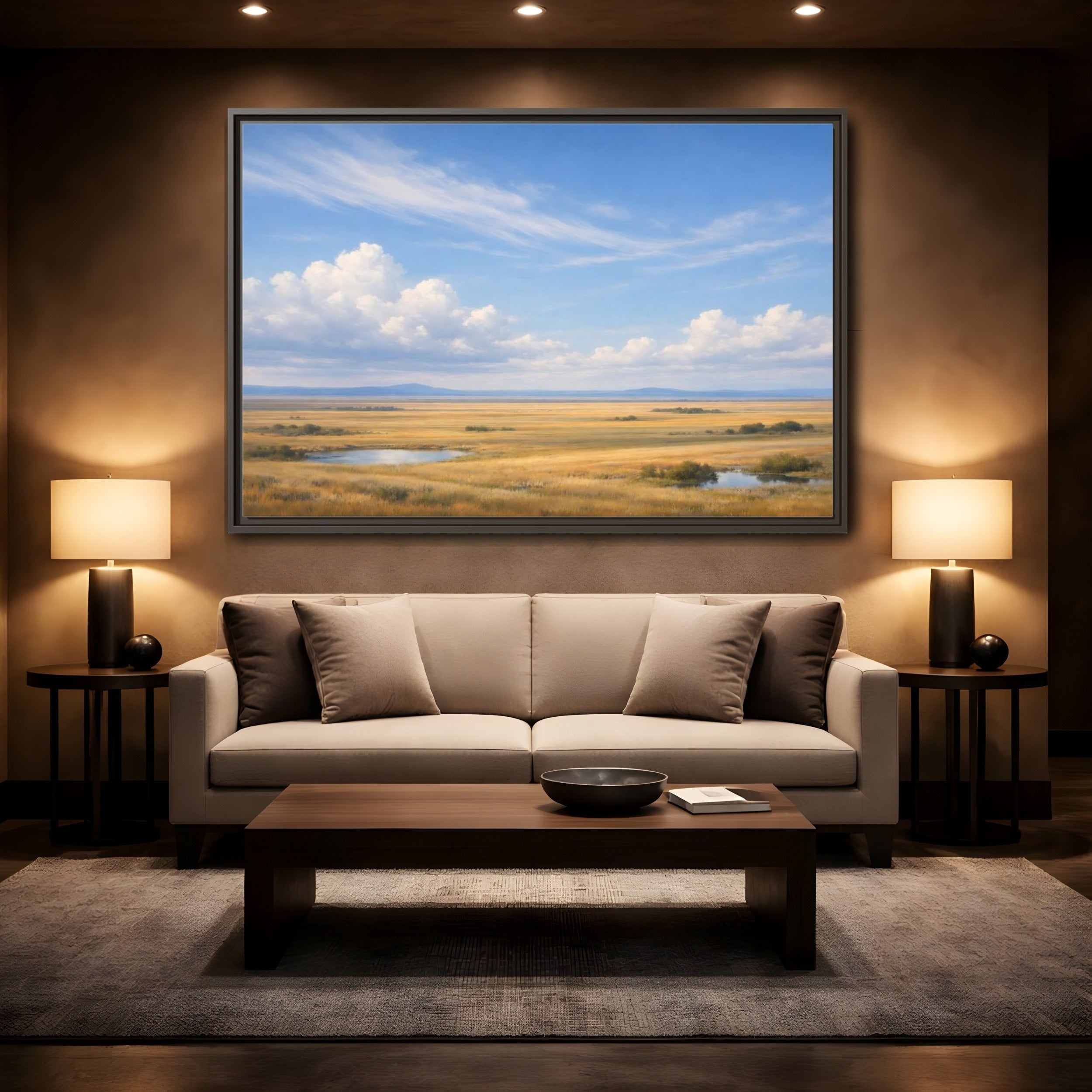 Mockup 2. Nature Prairie Landscape Golden Prairie shown as stretched canvas wall art