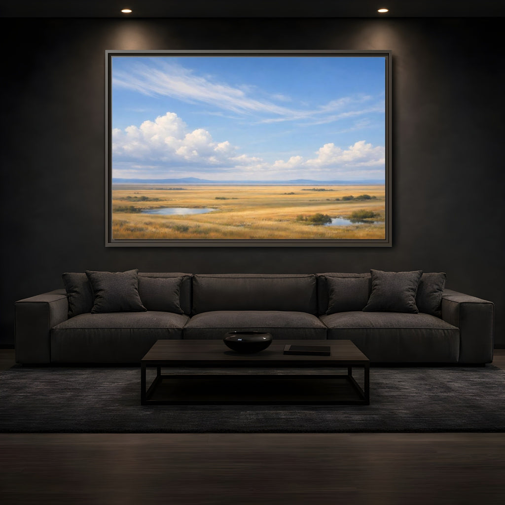Mockup 3. Nature Prairie Landscape Golden Prairie shown as stretched canvas wall art