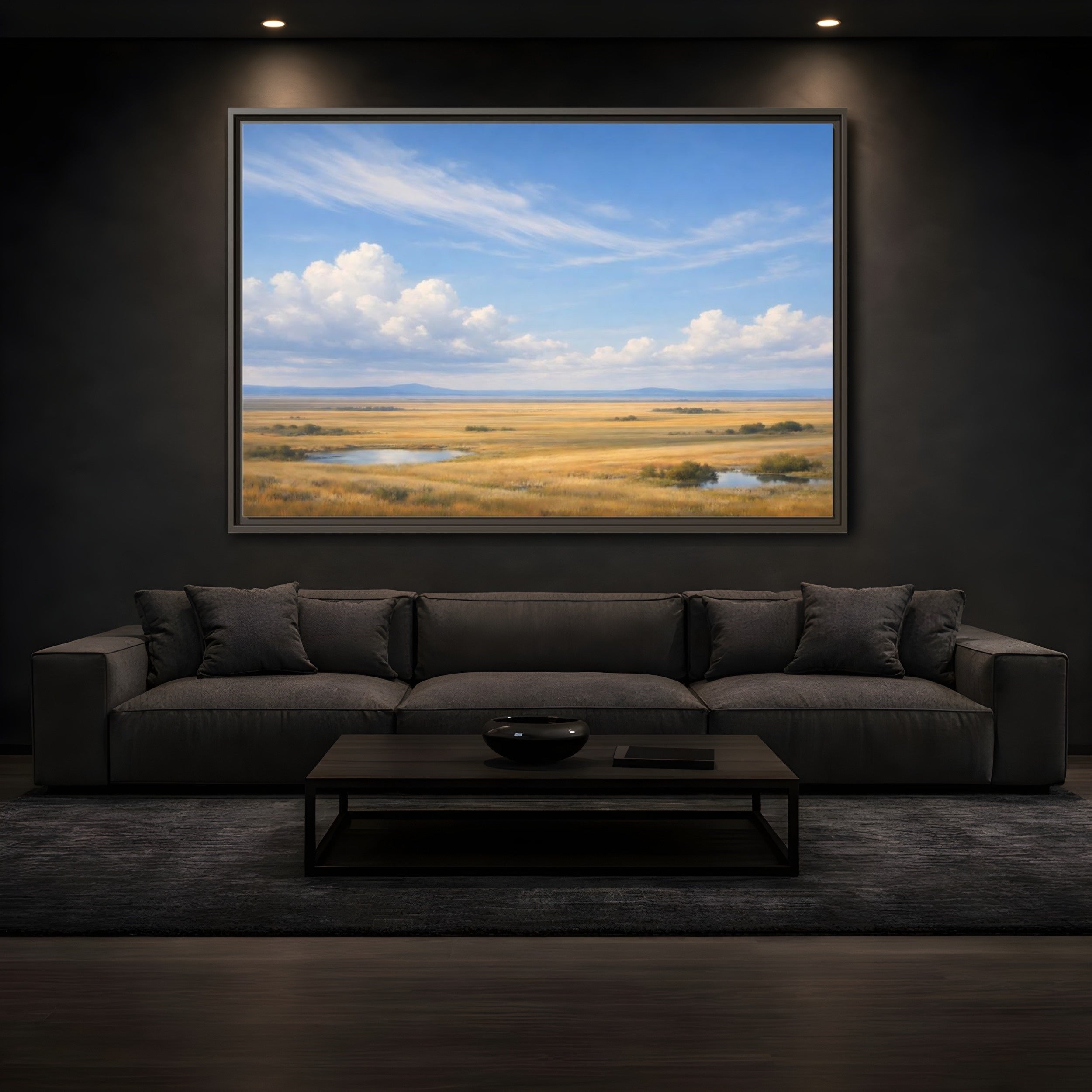 Mockup 3. Nature Prairie Landscape Golden Prairie shown as stretched canvas wall art