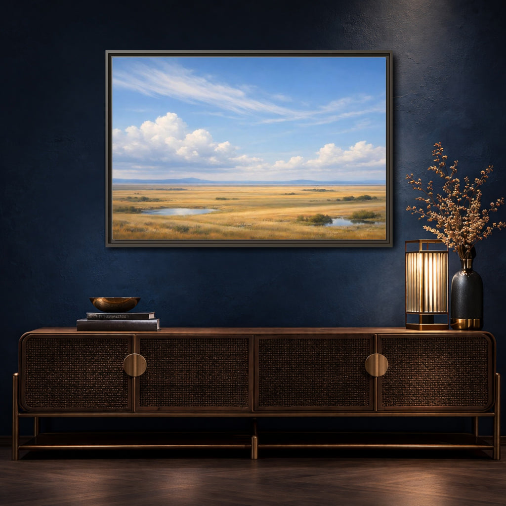 Mockup 4. Nature Prairie Landscape Golden Prairie shown as stretched canvas wall art