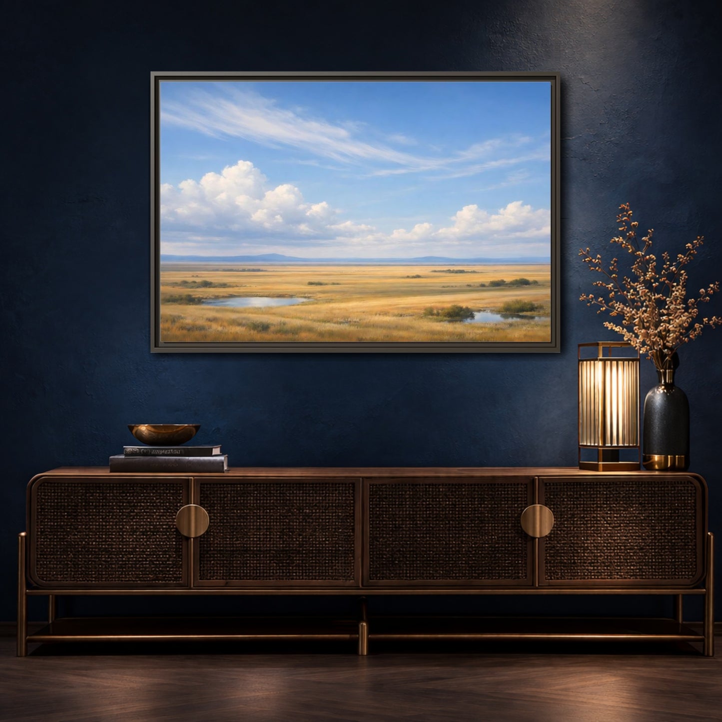 Mockup 4. Nature Prairie Landscape Golden Prairie shown as stretched canvas wall art