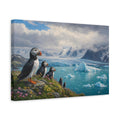 Side Mockup 4. Nature Puffins Blue Arctic shown as stretched canvas wall art