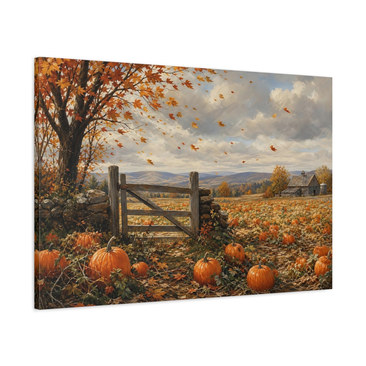Main Mockup. Nature Pumpkin Field Autumn Pumpkin Farm shown as stretched canvas wall art