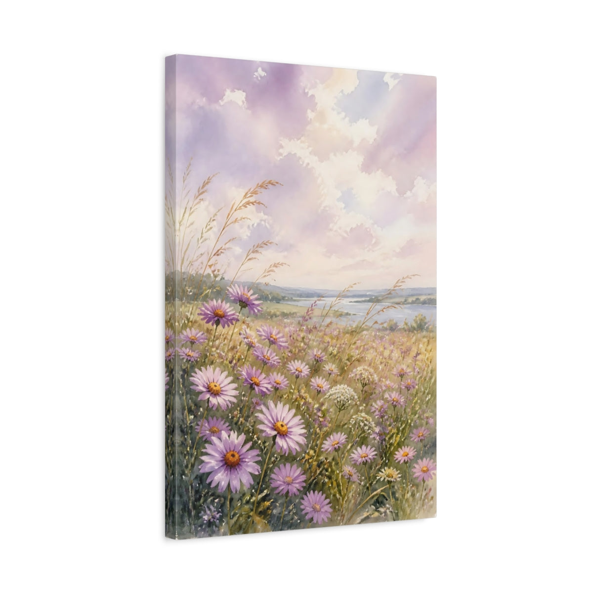 Side Mockup 3. Nature Purple Flowers Purple Flowers Landscape shown as stretched canvas wall art