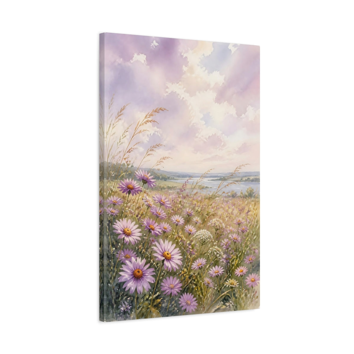 Side Mockup 2. Nature Purple Flowers Purple Flowers Landscape shown as stretched canvas wall art