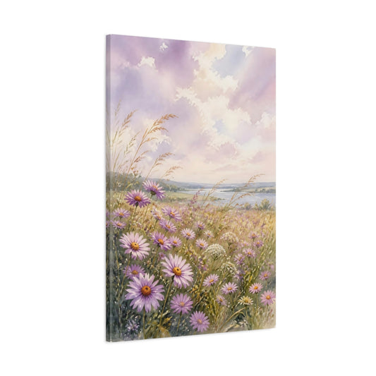 Main Mockup. Nature Purple Flowers Purple Flowers Landscape shown as stretched canvas wall art