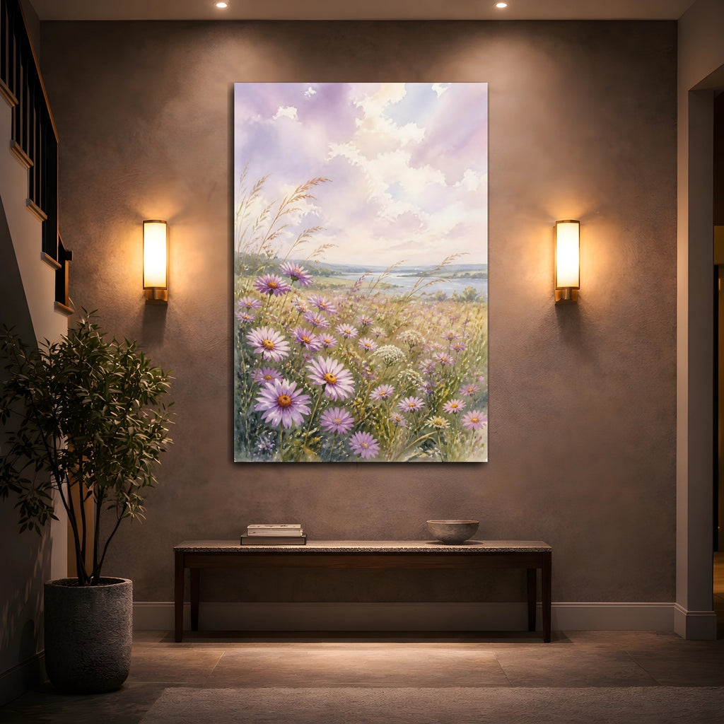 Mockup 2. Nature Purple Flowers Purple Flowers Landscape shown as stretched canvas wall art