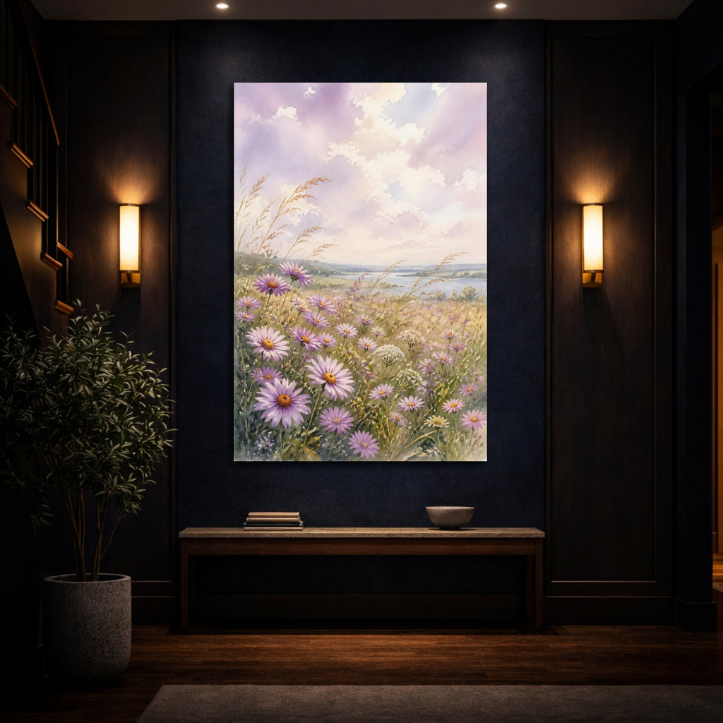 Mockup 4. Nature Purple Flowers Purple Flowers Landscape shown as stretched canvas wall art