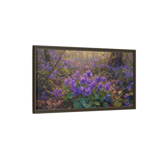 Main Mockup. Nature Purple Violets Purple Violets shown as stretched canvas wall art